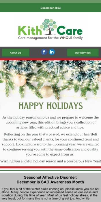 Kith Care Newsletter December 2023 Front